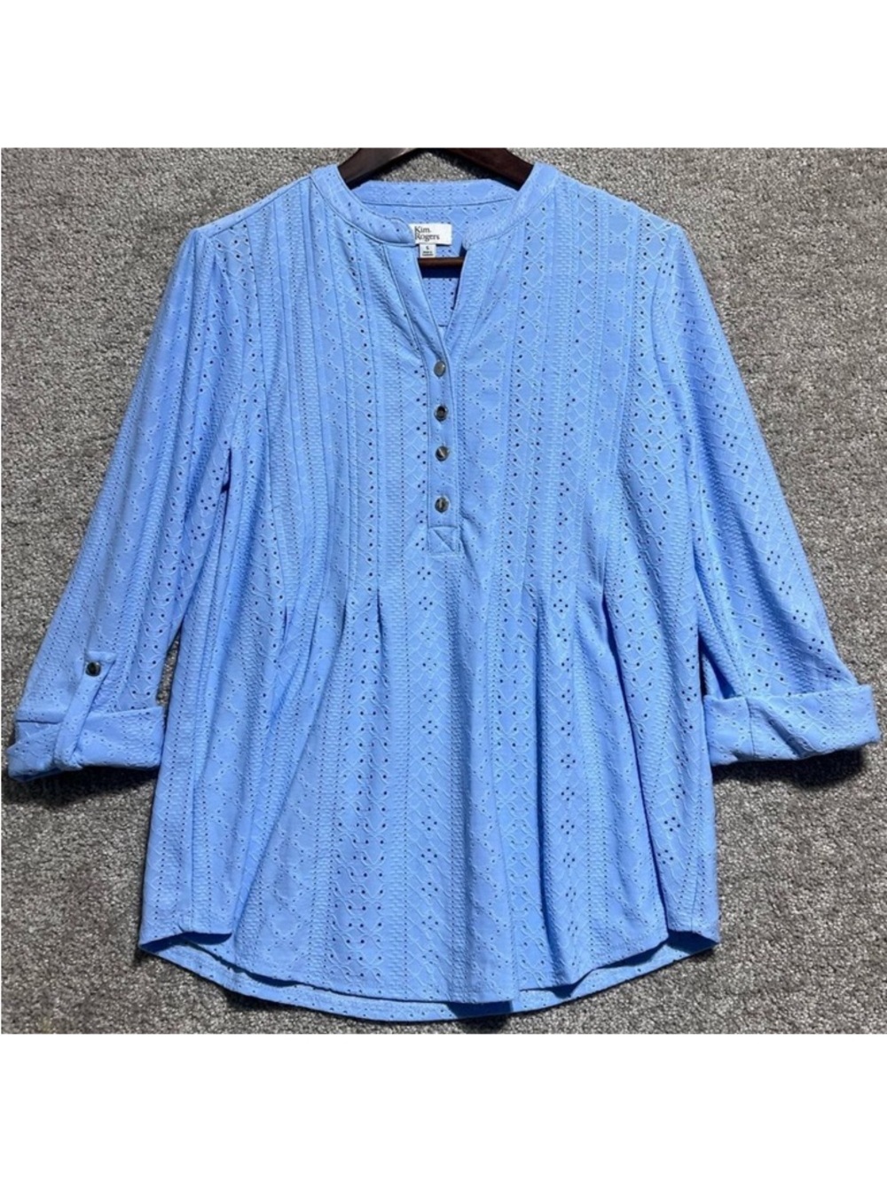 Kim Rogers Light Blue Eyelet Henley Peplum Blouse